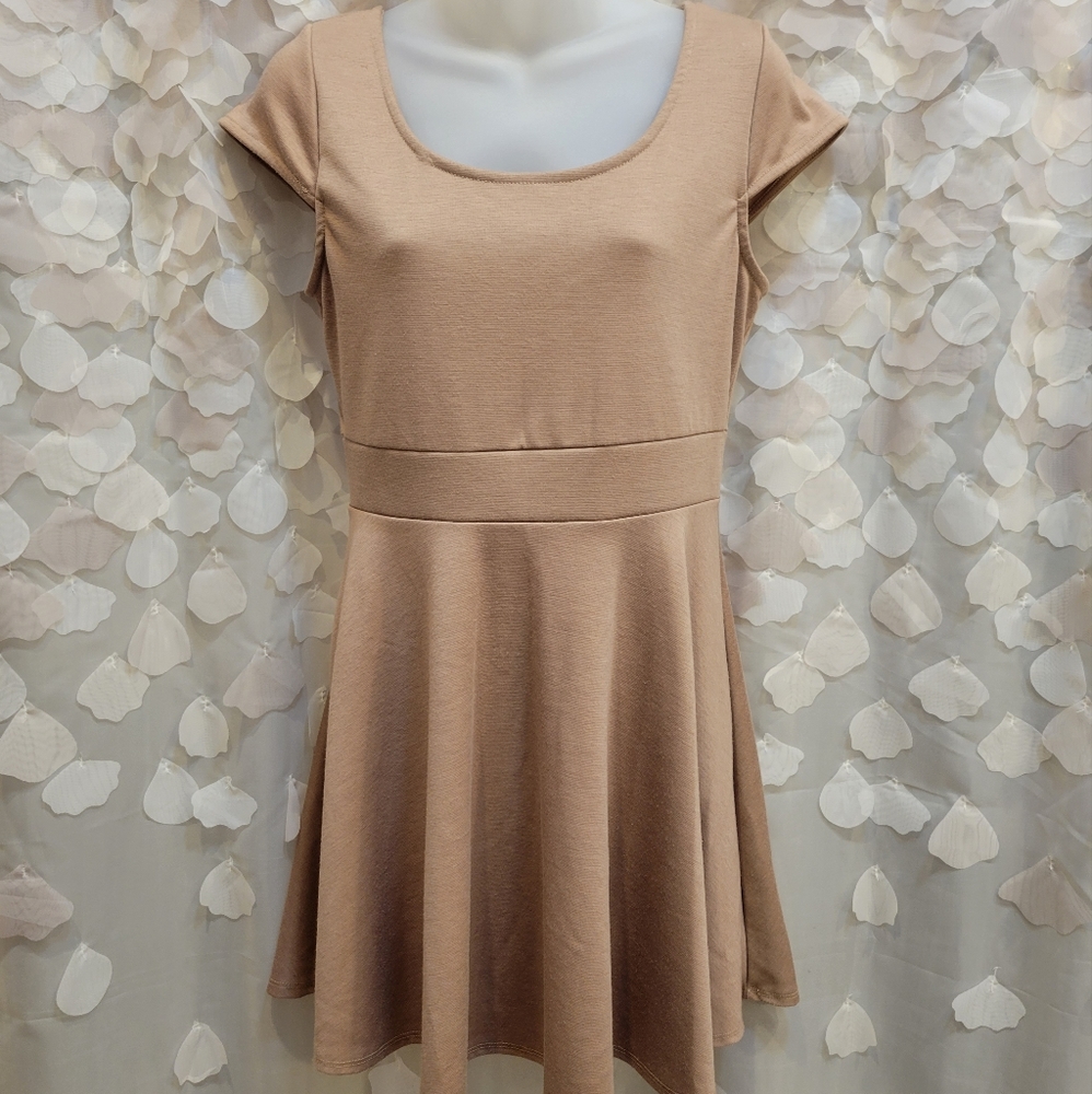 Paris LA cap-sleeve tan mini dress